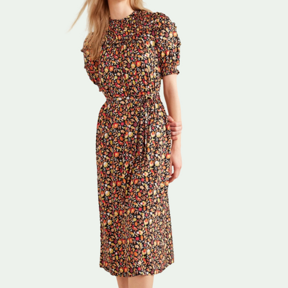 Max + Ash Black Ditzy Floral Print Midi Dress Size XL Puff Sleeve High Neck NWT - Picture 1 of 15